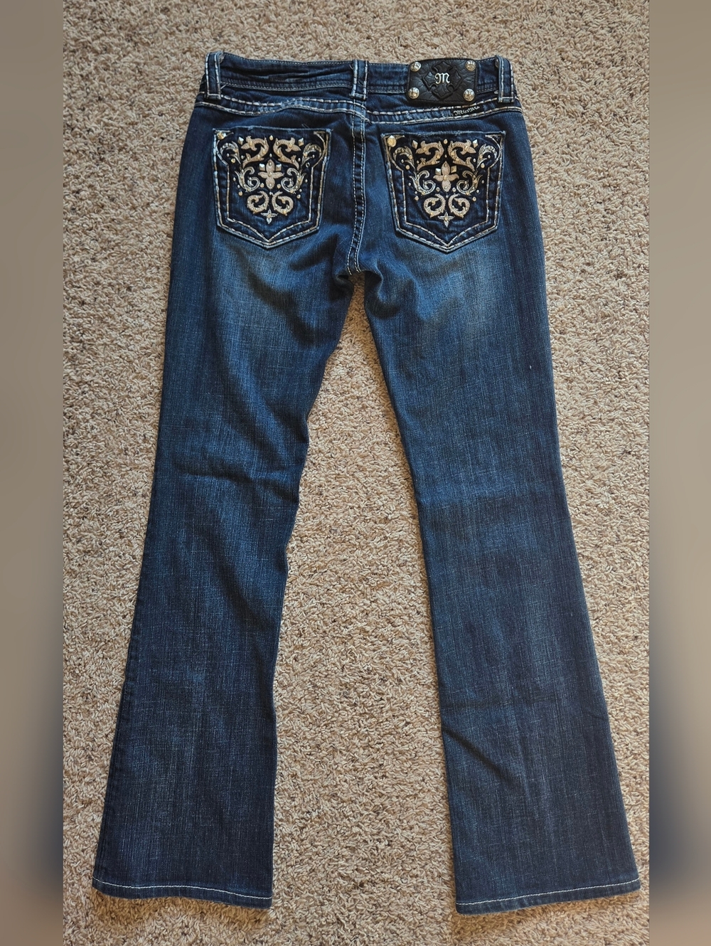 Miss Me Bootcut Jeans Women’s Size 28 Dark Wash Embellished Flap Pocket Stretch